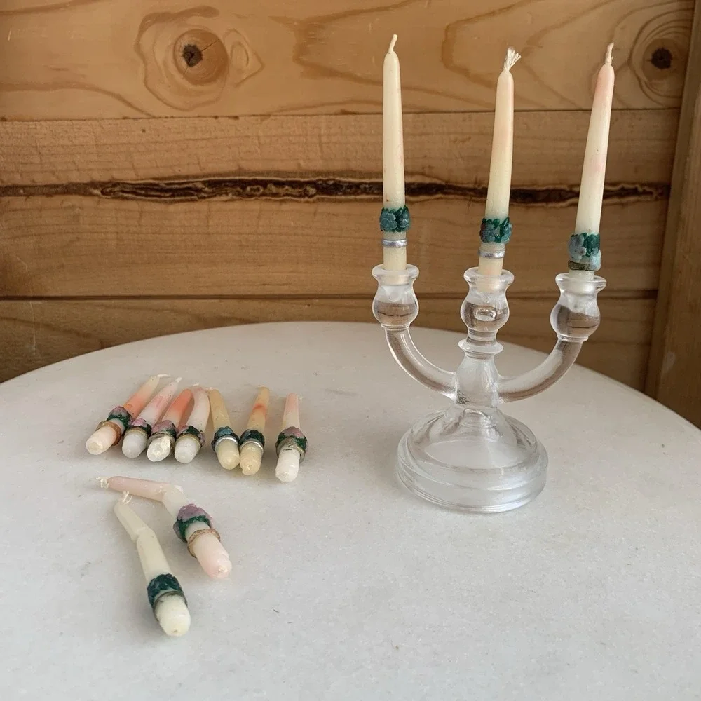 Dollhouse‎ Miniature Victorian Candelabra And 12 Real Wax Candles Flaws 5.5
